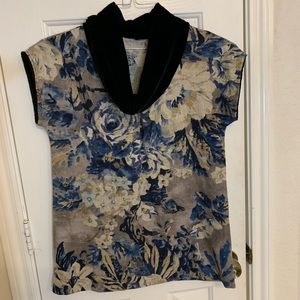hand made floral blouse with velvet collar